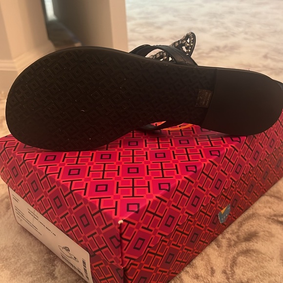 Tory Burch navy rhinestone embellished miller sandal - Picture 3 of 5